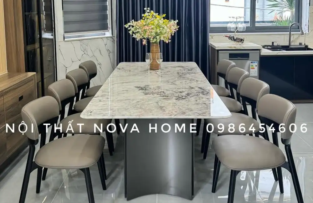 ComBo Bàn Đá Vi Tinh Thể 160cm Và 6 Ghế Gỗ Đệm Tròn Ash 8 ComBo Bàn Đá Vi Tinh Thể 160cm Và 6 Ghế Gỗ Đệm Tròn Ash