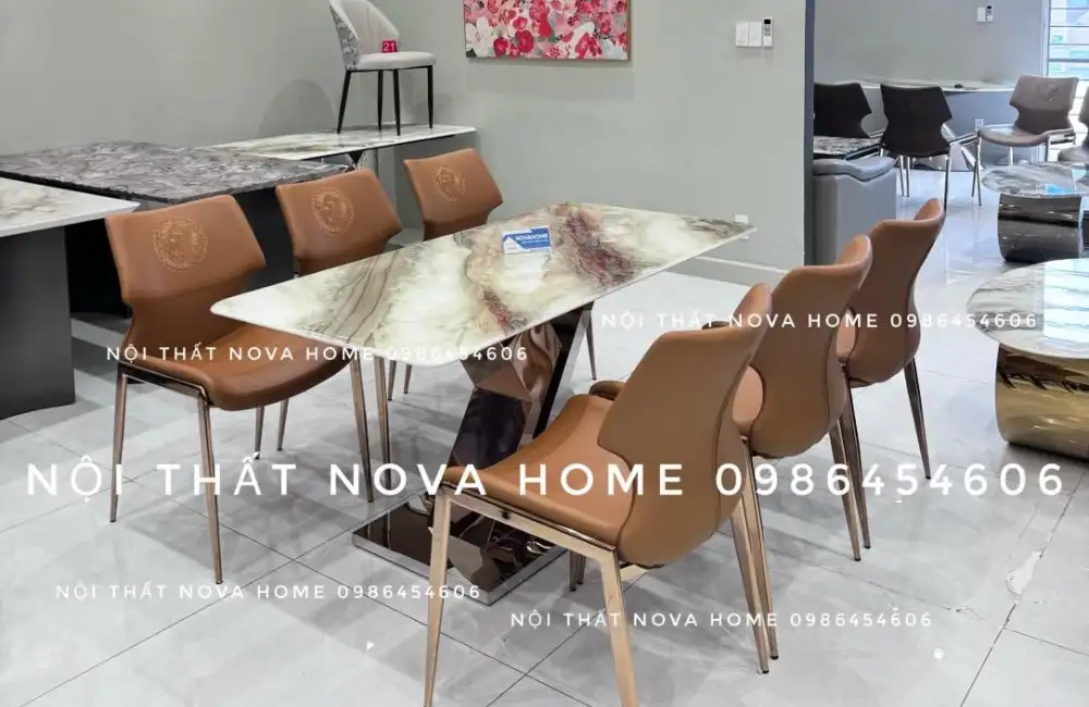 Combo Bàn Ăn Đá Vi Tinh Thể Và 6 Ghế Saddle Không Tay Vịn 6 Combo Bàn Ăn Đá Vi Tinh Thể Và 6 Ghế Saddle Không Tay Vịn