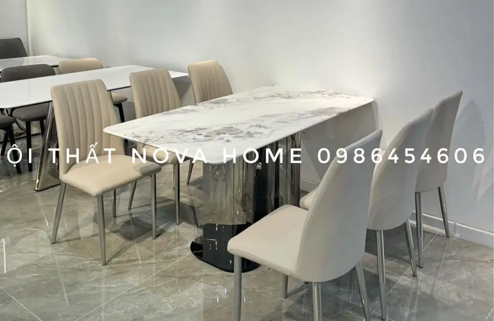 ComBo Bàn Đá Vi Tinh Thể Và 6 Ghế Nova Line 7 ComBo Bàn Đá Vi Tinh Thể Và 6 Ghế Nova Line