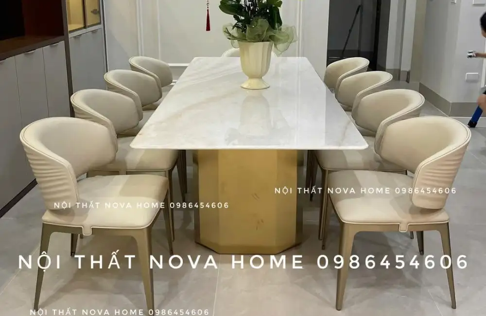 ComBo Bàn Đá Vi Tinh Thể 160cm Và 6 Ghế Royal Liền Khối