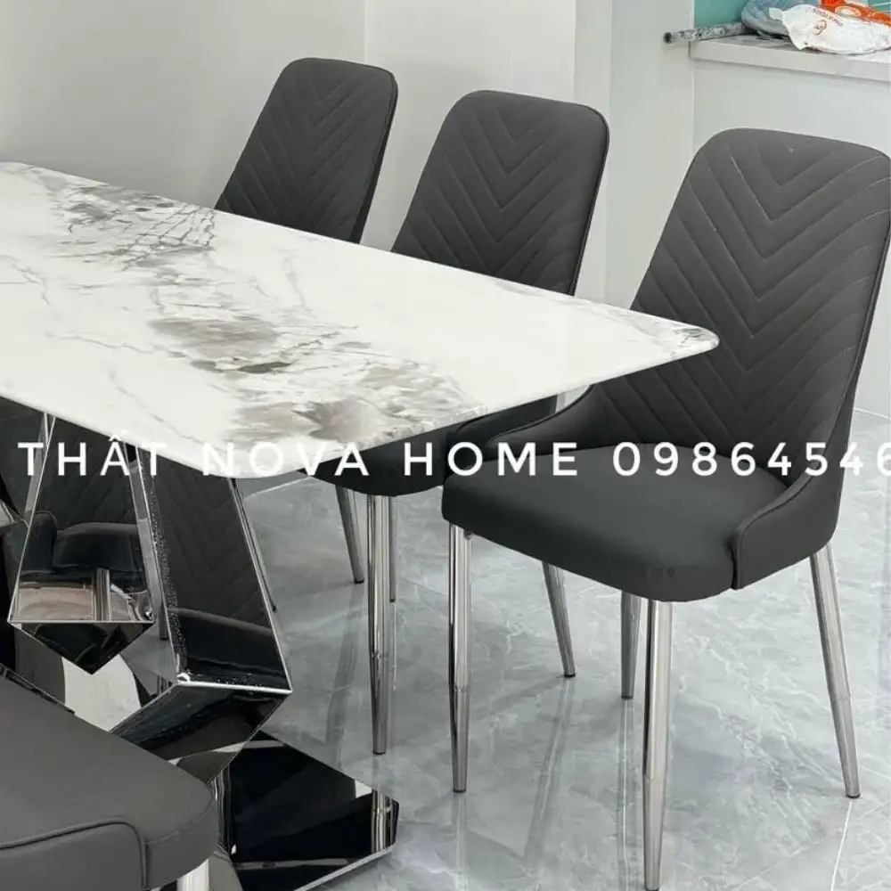 ComBo Bàn Đá Vi Tinh Thể 160cm Và 6 Ghế Họa Tiết Xương Cá 3 ComBo Bàn Đá Vi Tinh Thể 160cm Và 6 Ghế Họa Tiết Xương Cá