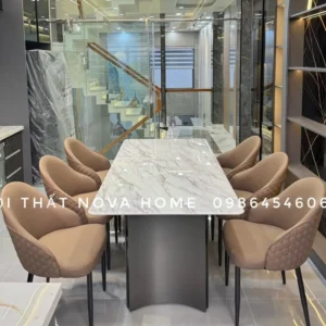 ComBo Bàn Đá Vi Tinh Thể Và 6 Ghế Luxe Hiện Đại