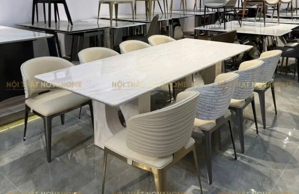BACC01- Bàn Ăn Mặt Đá Cẩm Thạch Nguyên Khối Cao Cấp